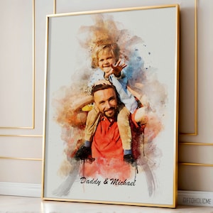 Fathers Day Gift Personalized Watercolor Portrait, Gifts for Dad, Gift from Wife & Daughter, First Fathers Day Gift, Birthday Gift for Him