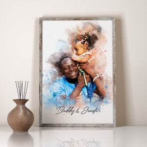 Personalized Fathers Day Print Watercolor Father Daughter Art Gift from Wife, Dad gift, First Fathers Day Gift Wall Art, Birthday Gift