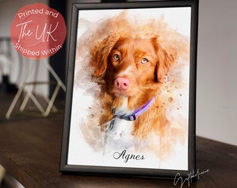 Pet Painting, Watercolor Pet Portrait Art Print, Pet Memorial Gift for Friend, Dog Art, Dog Watercolor, Cat Portrait, Custom Pet Loss Gift,