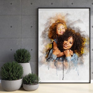 Custom Mom Daughter Gift Wall Art, Birthday Gift for Mom Dad Brother Sister, Watercolor Family Illustration, Unique Gift for New Mom and Dad