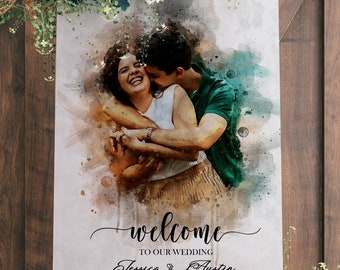 Watercolor Couple Portrait Wedding Welcome Sign: Unique Guest Book (Digital Artwork)