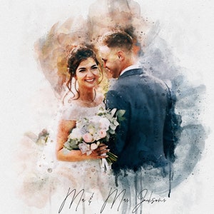 Watercolor Couple Portrait from Photo, Custom Wedding Anniversary Gift for Wife Husband Parents, Engagement Gift for Friend, Unique Wall Art image 2