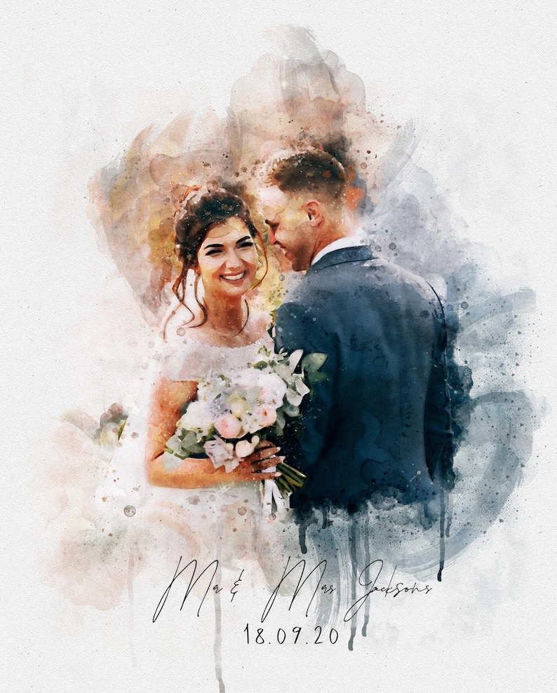 Watercolor Couple Portrait from Photo, Custom Wedding Anniversary Gift for Wife Husband Parents, Engagement Gift for Friend, Unique Wall Art