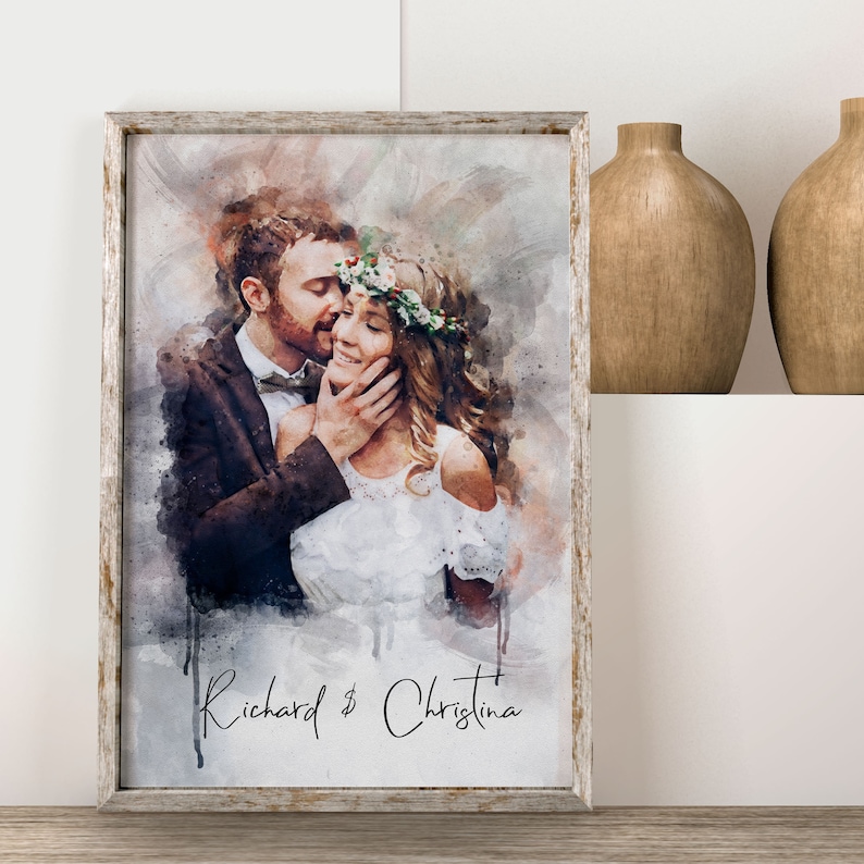 Watercolor Couple Portrait from Photo, Custom Wedding Anniversary Gift for Wife Husband Parents, Engagement Gift for Friend, Unique Wall Art image 3