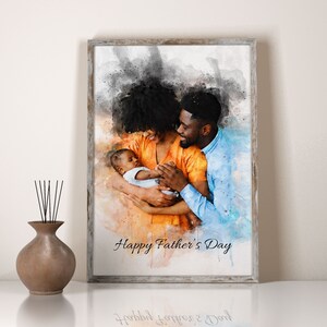 Personalized Fathers Day Gift from Wife Daughter, Watercolor Print, Family Portrait, First Fathers Day Dad Gift, Birthday Anniversary Gift