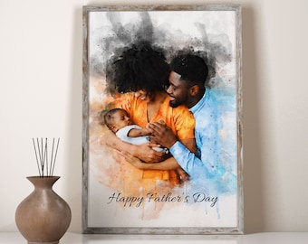 Personalized Fathers Day Gift from Wife Daughter, Watercolor Print, Family Portrait, First Fathers Day Dad Gift, Birthday Anniversary Gift