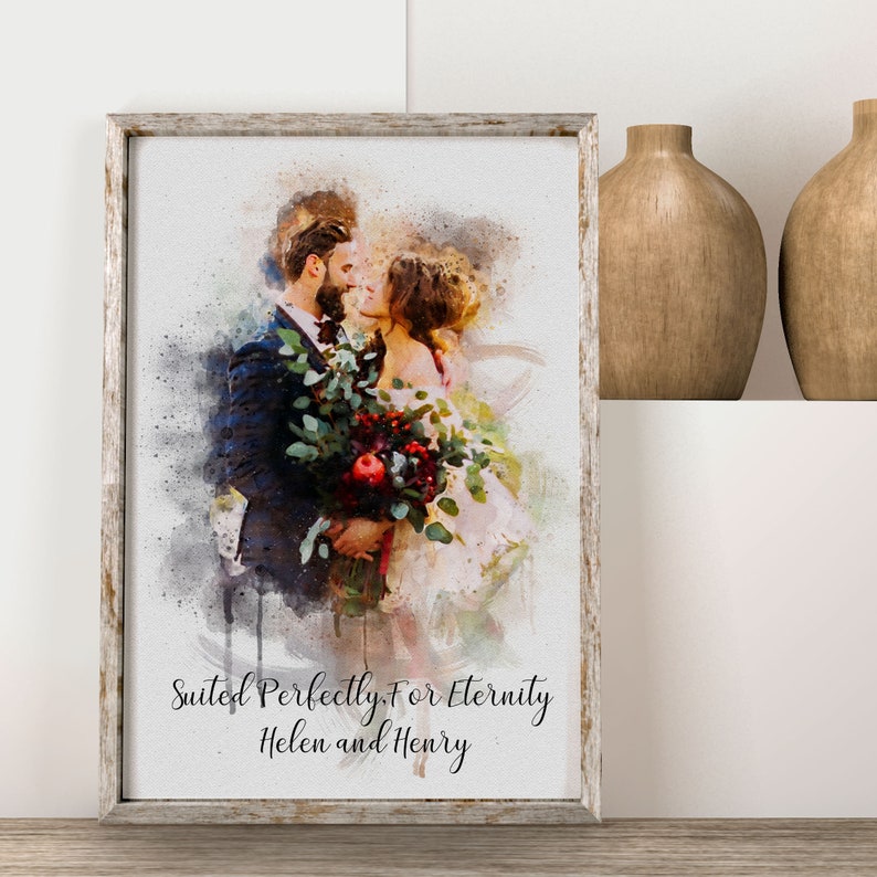 Watercolor Couple Portrait from Photo, Custom Wedding Anniversary Gift for Wife Husband Parents, Engagement Gift for Friend, Unique Wall Art image 5