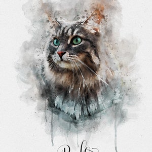 Personalised Pet Portrait Painting from Photo, Watercolour Pet Drawing, Cat Lover Gift, Pet Memorial Gift, Gift for Mum/Dad/Friend image 2