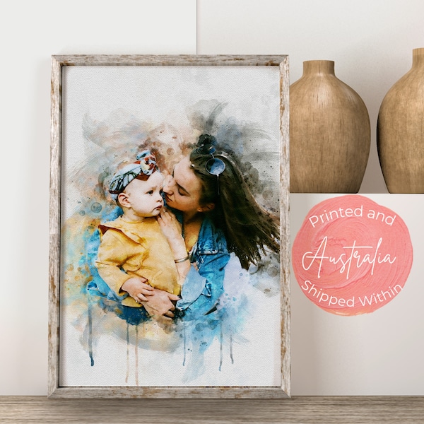 Mothers Day Personalised Watercolour Print from Photo Gift for Mom Mother Grandma, Family Portrait, First Mothers Day, Gift from Daughter