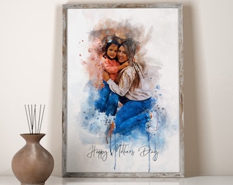 Mothers Day Gift Personalised Watercolour Portrait, Mom Gift, Family Portrait, Portrait from Photo for Her, First Mothers Day, Birthday Gift