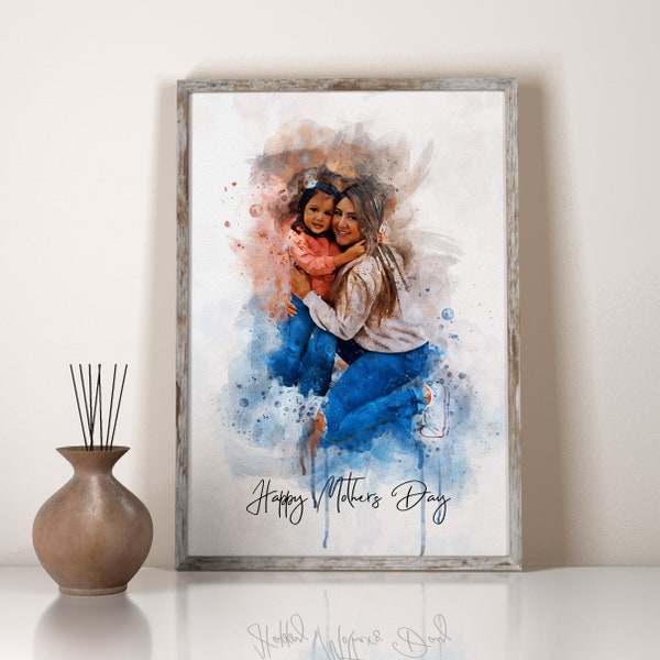 Mothers Day Gift Personalized Watercolor Portrait, Mom Gift, Family Portrait, Portrait from Photo for Her, First Mothers Day, Birthday Gift