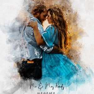Custom Watercolor Portrait From Photo: Anniversary, Wedding, Engagement Gift