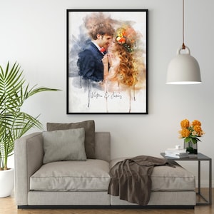 Custom Couple Portrait Painting from Photo, Anniversary Gift for Husband/Wife, Couple Illustration, Wedding Gift for Friend, Couple Wall Art