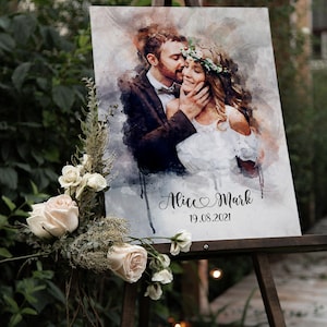 Personalized Wedding Guest Book Alternative: Couple Portrait Watercolor Art (Digital)