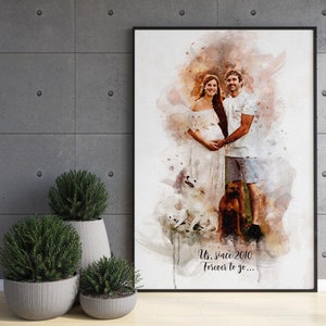 Watercolour Portrait Gift for Boyfriend Girlfriend  Wedding Anniversary Gift for Wife Husband Partner, Engagement Gift for Friends, Print