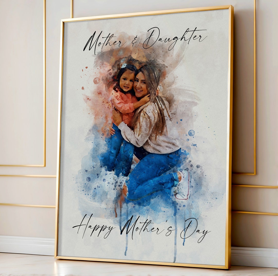 Custom Watercolor Portrait From Photo: Mother & Daughter Art Print - Etsy