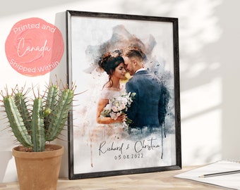 Couple Painting from Photo, Family Illustration/ Wedding Couple Portrait Print/Anniversary Gift for Wife Husband Partner/Watercolor Wall Art