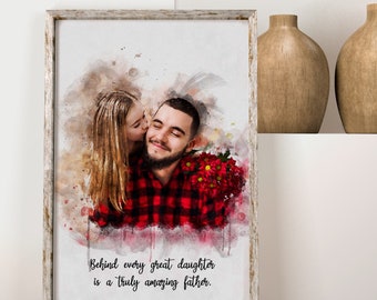 Father Daughter Portrait Painting from Photo/ Father's Day Gift/ Watercolour Family Portrait/ Custom Anniversary Birthday Wedding Gift