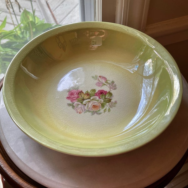 Vintage Mid-Century W.S. Derwood Bowl Green and Pink Floral 9 Inches