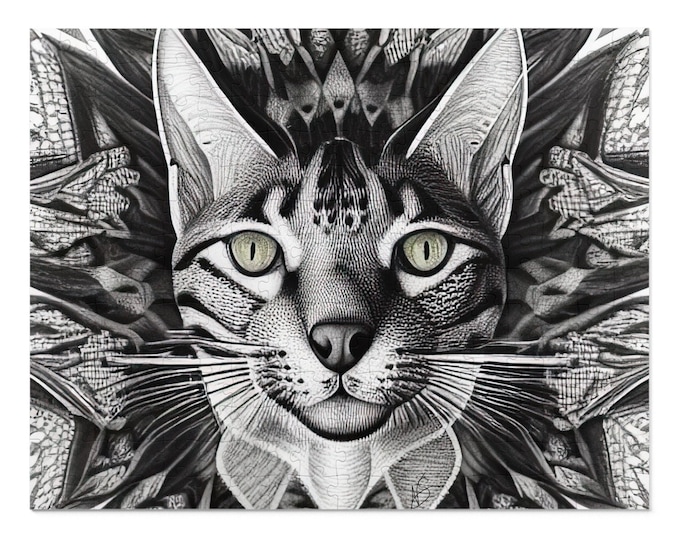 Featured listing image: Jigsaw Puzzle (30, 110, 252, 500,1000-Piece) - Design: Cish-Chat-Savannah