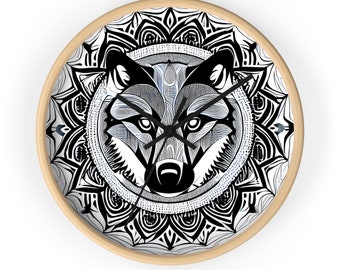 Wanduhr / Wall Clock - „Esh-Mystical Wolf“