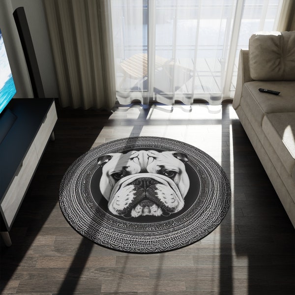 Tapis Rond / Round Rug - "Cesh-Chien - Bulldog Anglais"