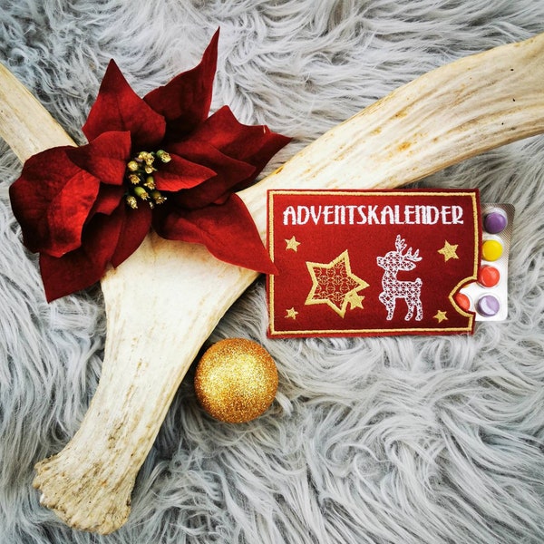 Adventskalender to go - Mini - Stickerei - Filz - Schokolinsen - Weihnachten - Geschenkidee