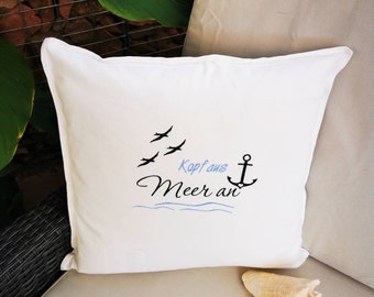 Embroidered pillowcase, nautical, cushion cover, sea, beach, gift, camping