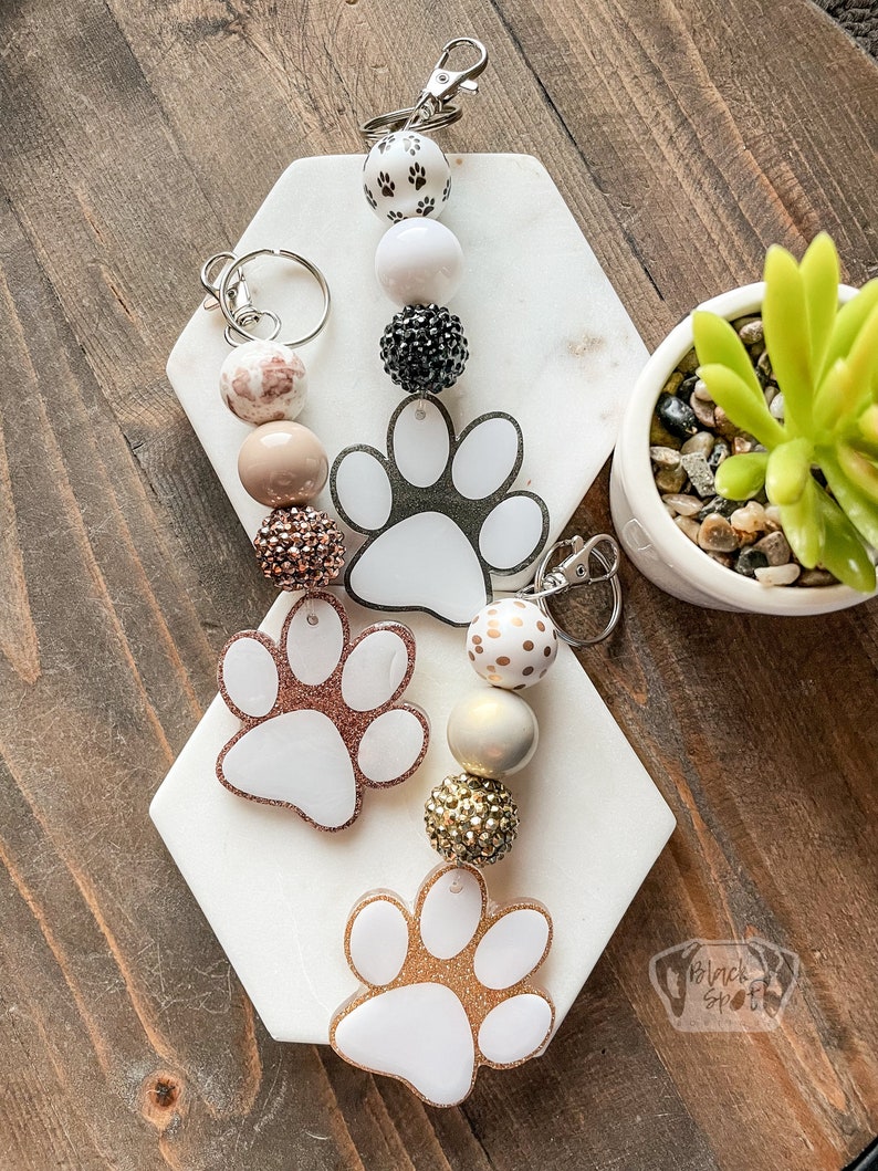 Beaded Paw Print Keychain Paw Print Keychain Dog Keychain Etsy