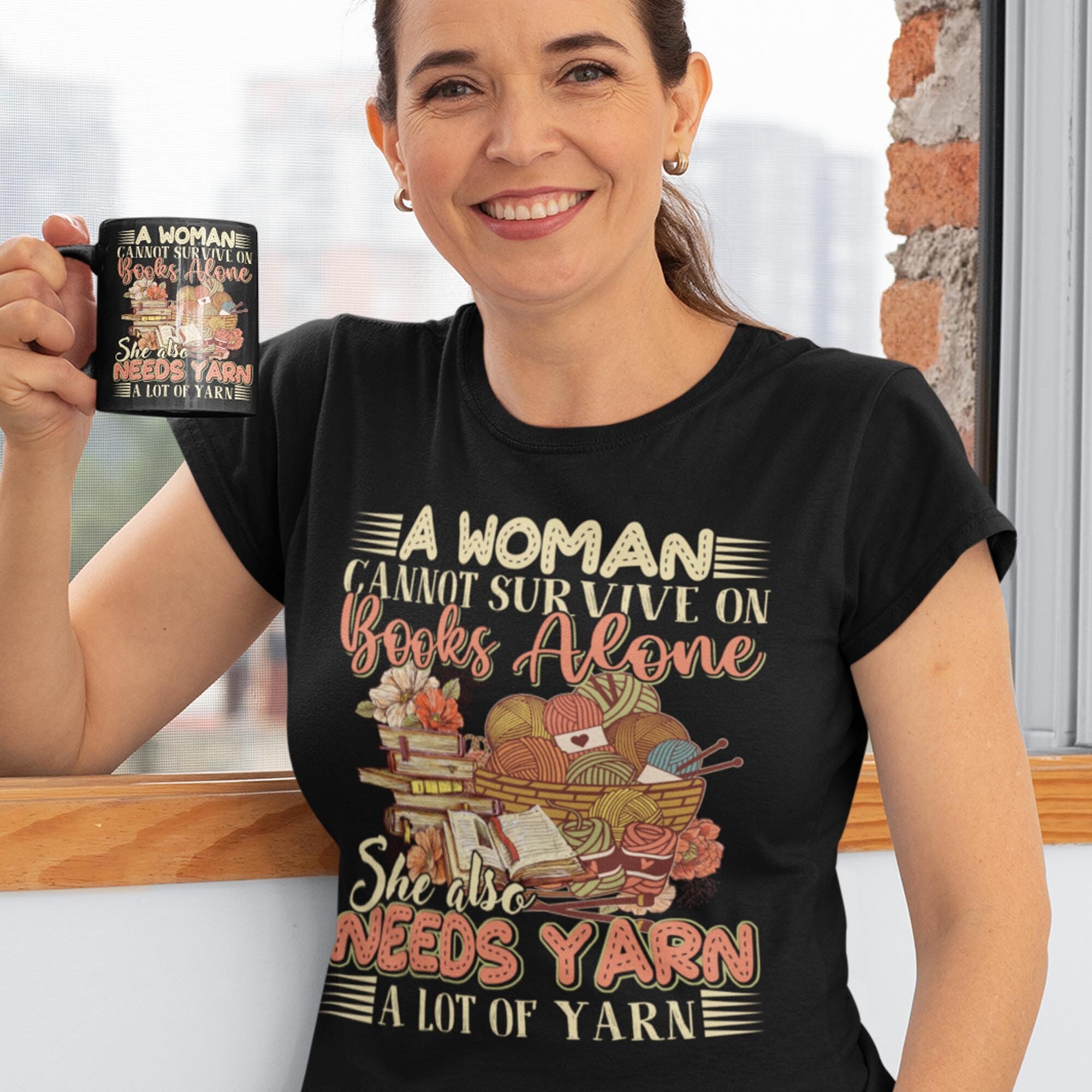TeeBestBoutique A Woman Cannot Survive On Books Alone, She Also Needs Yarn, Gifts for Women Who Love Books and Yarn, Book shirt,yarn Shirt, Book and Yarn TeeBestBoutique A Woman Cannot Survive On Books Alone, She Also Needs Yarn, Gifts for Women Who Love Books and Yarn, Book shirt,yarn Shirt, Book and Yarn