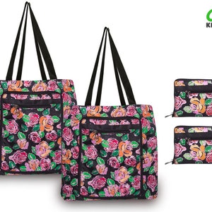 KiwiPi Eco-friendly Stylish Reusable Foldable Wallet-Style Washable Grocery/Shopping Tote Bag, All Purpose, Pack of 2