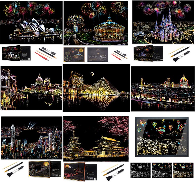 Scratch Painting Kits, Craft Art Set, Rainbow Art Painting Paper for