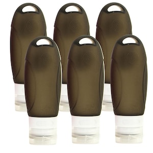 Kiwipi Silicone Travel Bottles, Leak-Proof Squeeze Container, Portable and Refilled for Cosmetic Toiletry Containers or a gift, 6Pcs,Black