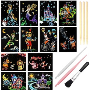 Scratch Post Card Creative Gift for Kids, Craft Art Set 12 Sheets Scratch Cards with Tools, 7.9&quot;*5.5&quot;