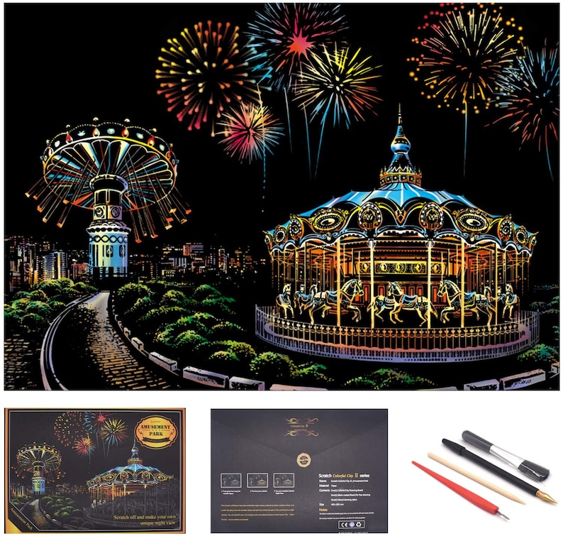 Scratch Painting Kits, Craft Art Set, Rainbow Art Painting Paper for