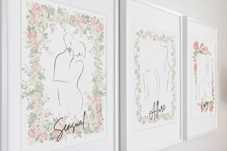 Set of 5 Female Body Naked Printable Art, Above Bed Art, Woman Body