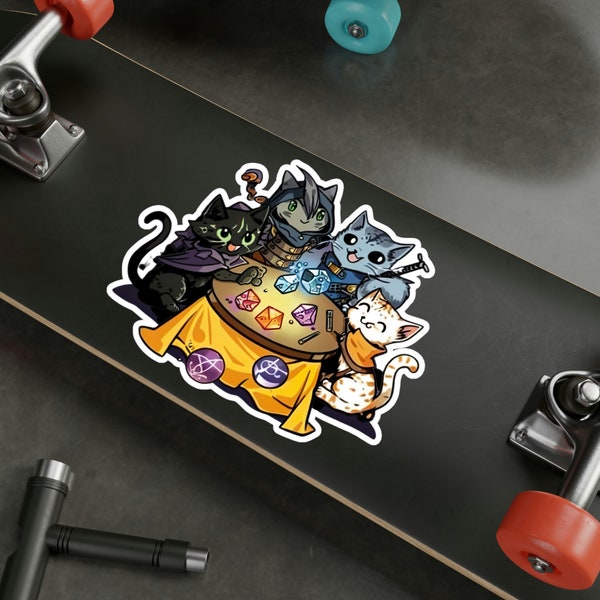 Chibi Cats Playing DnD Sticker, DM Vinyl, DnD Sticker, RPG Sticker, Cat Sticker, Dungeon Master DND Sticker, Tabletop Gaming Vinyl Sticker