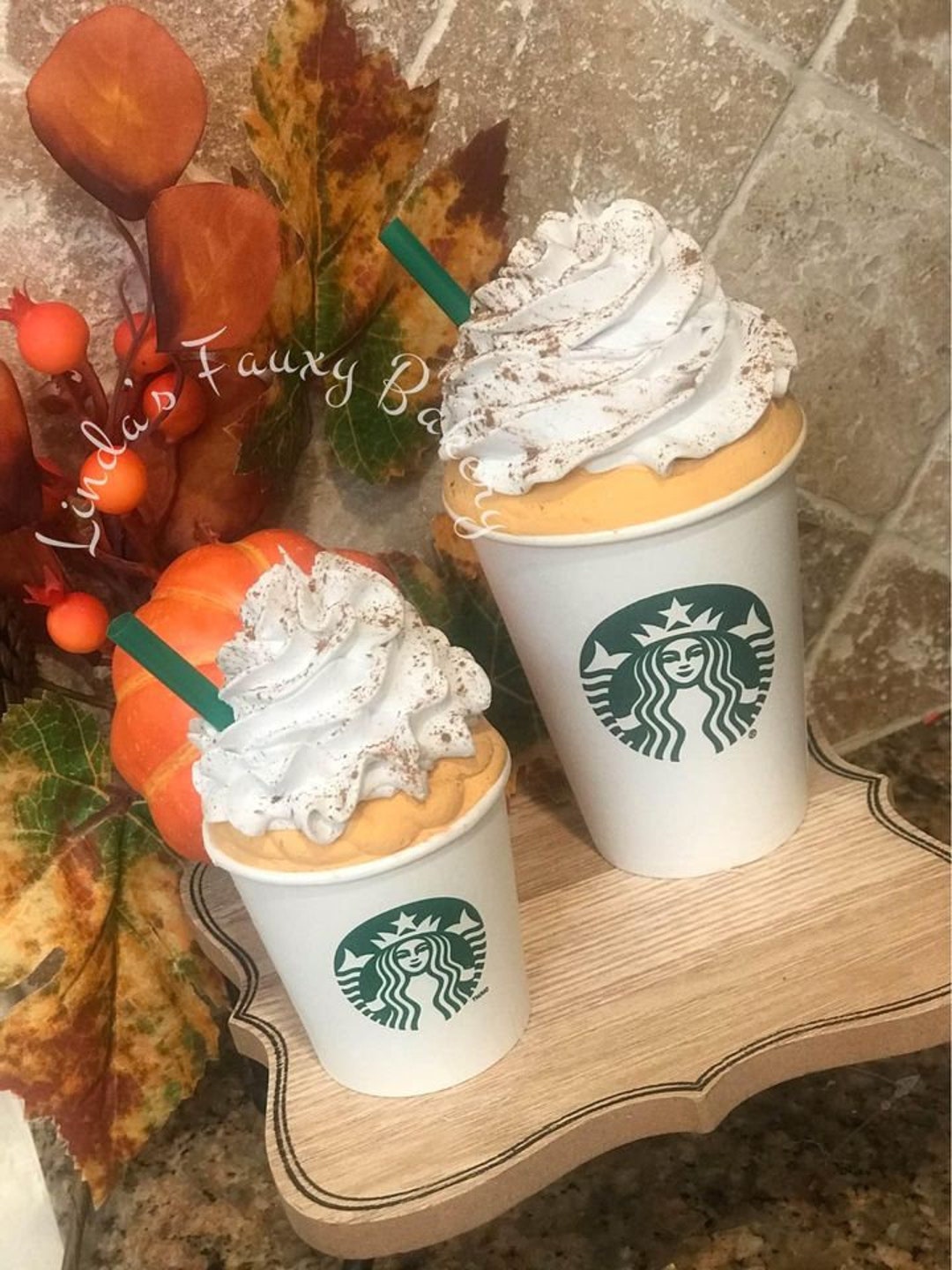 Starbucks Cup Faux Pumpkin Spice Latte Mini or Large / Tier Tray Decor ...