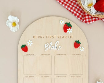 First Year Birthday Board | My First Year | Baby Girl | Berry First Birthday | Strawberry