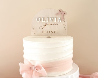 Adorno para tarta con lazo de cinta / Adorno personalizado para tarta smash / Primer cumpleaños / Encantador, elegante, adorable / Tutú