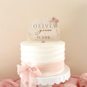 Ribbon Bow Cake Topper | Personalized Customized Smash Cake Topper | First 1st Birthday | Enchanted Charming Elegant Adorable | Tutu