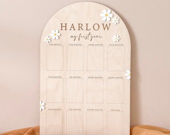 First Year Birthday Board | Monthly Milestone Photo Board | One Year Of | My First Year | Boho Daisy Party Decoration