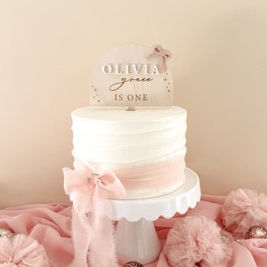 Ribbon Bow Cake Topper | Personalized Customized Smash Cake Topper | First 1st Birthday | Enchanted Charming Elegant Adorable | Tutu