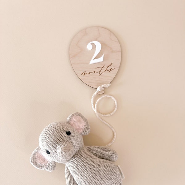 Balloon Milestone Markers | Baby Monthly Milestone Signs | Wood Milestone Cards | Modern Minimal Neutral Baby Gift | Baby Photo Prop