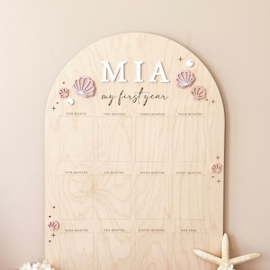 First Year Birthday Board | Monthly Milestone Photo Board |One Year Of | My First Year | 12 months photo | Boho Seashell |Mermaid party