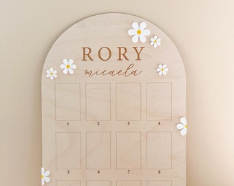 First Year Birthday Board | Monthly Milestone Photo Board | One Year Of | My First Year | Boho Daisy Party Decoration