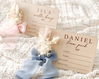 Custom Baby Name Sign, Hospital Birth Announcement with Birth Stats, Baby Name Reveal, Wildflowers Nursery Decor, Newborn Baby Photo Props