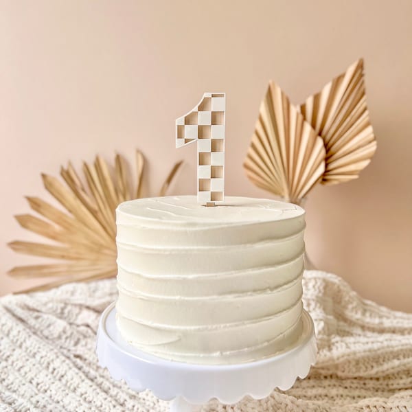 Checkered Boho Birthday Cake Topper | Boy First Birthday | Smash Cake | One Cake Topper