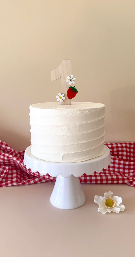 Strawberry 1st Birthday Cake Topper - Little Princess Daisy & Berry Decor, Bohemian Style First Birthday Smash Photo Prop - View #9