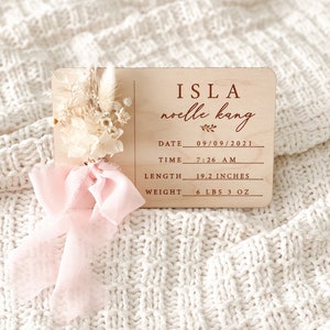 Engraved Birth Announcement, Birth Stats, Custom Baby Name Sign, Name Reveal, Hospital Sign, Wildflowers Boho, Baby Photo Props